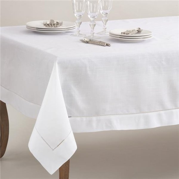 Saro Lifestyle SARO 6300.W70180B 70 x 180 in. Rectangle Classic Hemstitch Border Tablecloth  White 6300.W70180B